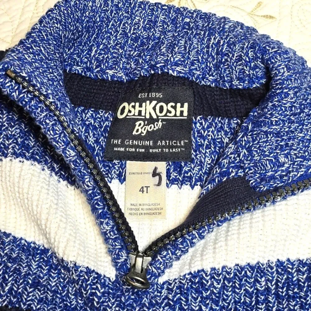 OshKosh B'gosh Blue and White Striped Sweater Size 4T Cozy Cotton